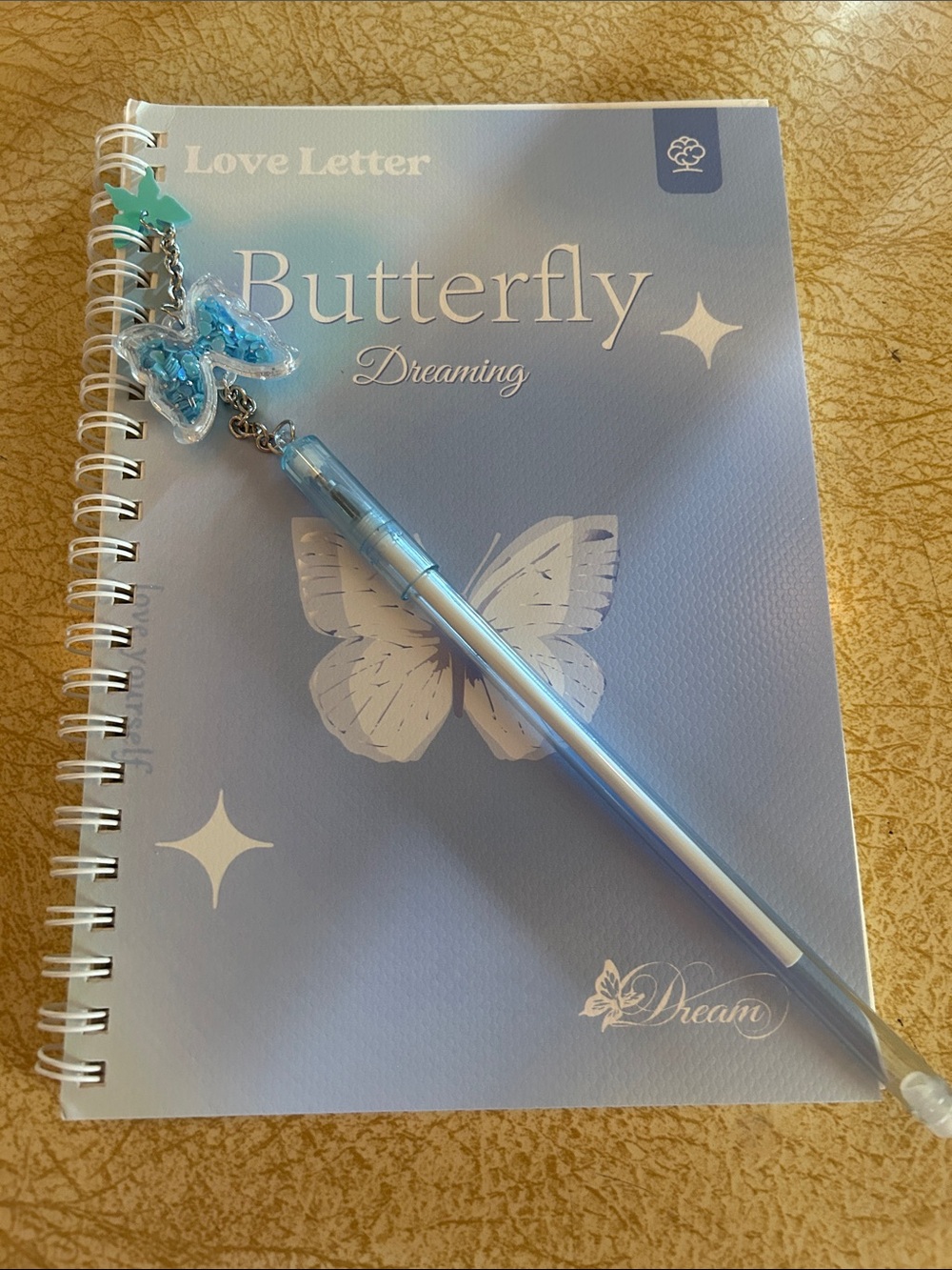 Butterfly Dreaming Blue Spiral Notebook with Charm Pen